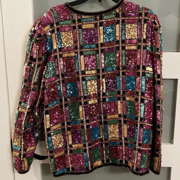 𝅺lawrence KAZAR New York silk sequin jacket. Size S - Picture 2 of 12